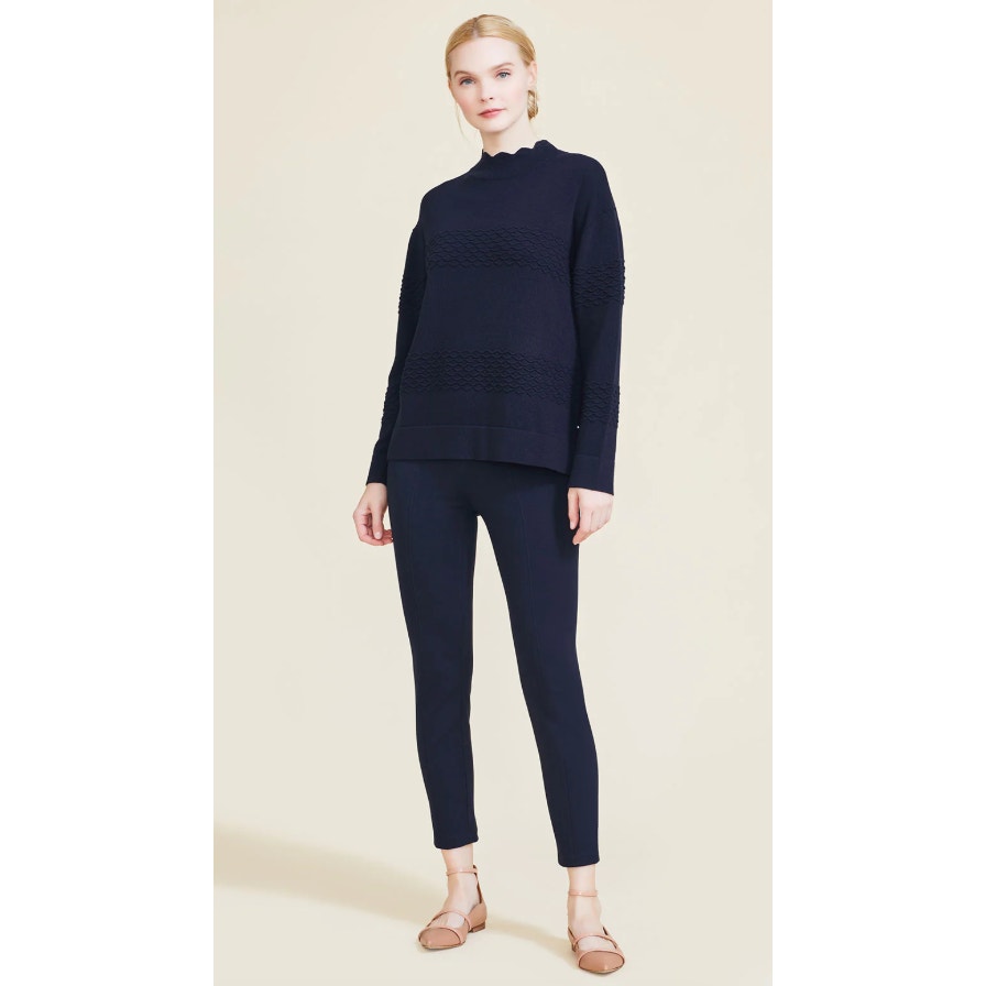 Pearl By Lela Rose Susie Ponte Pants Womens Size 6 Navy Blue Front Seam Slim
